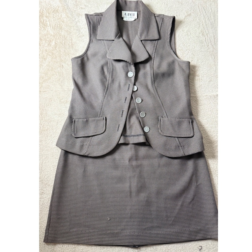 A. Byer Vintage 90s Houndstooth Vest & Mini Skirt Set M  Preppy Academia Twee